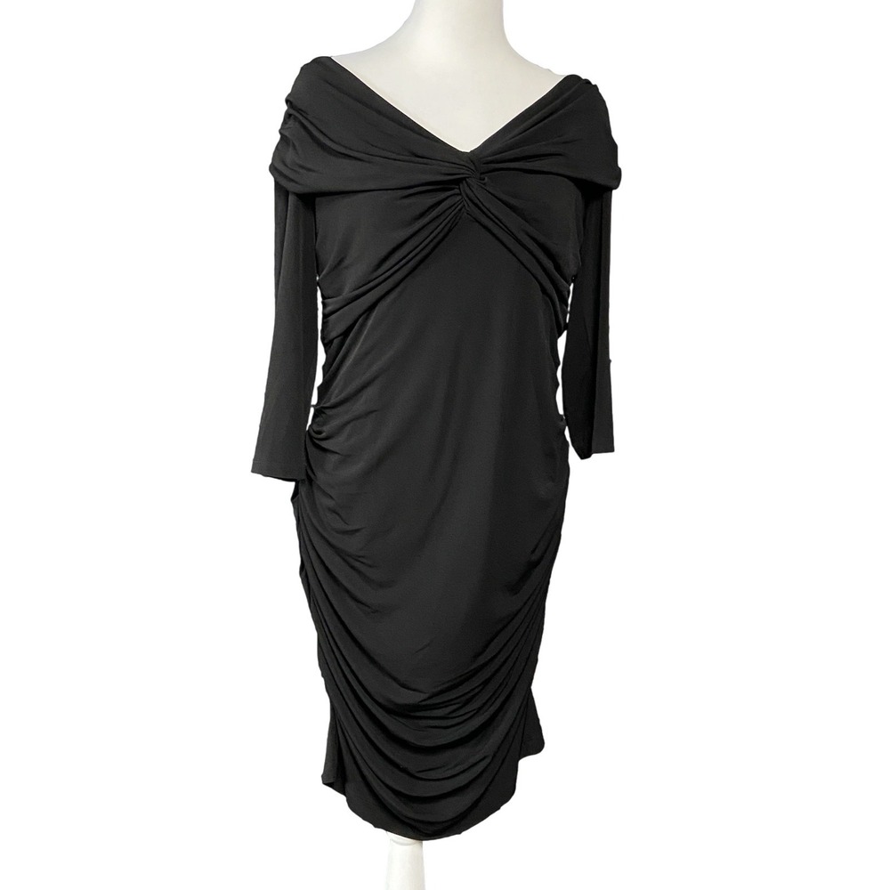 Muse Dress Womens 16 Black Ruched Off Shoulder Jersey Midi Cocktail Party - Picture 1 of 9